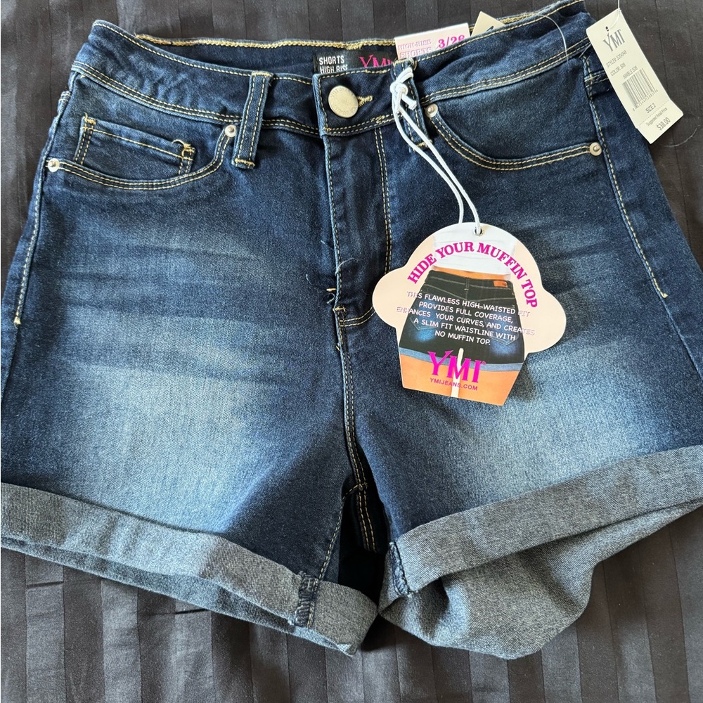 YMI Blue Jean Shorts with Rolled Hems and Stretch Denim